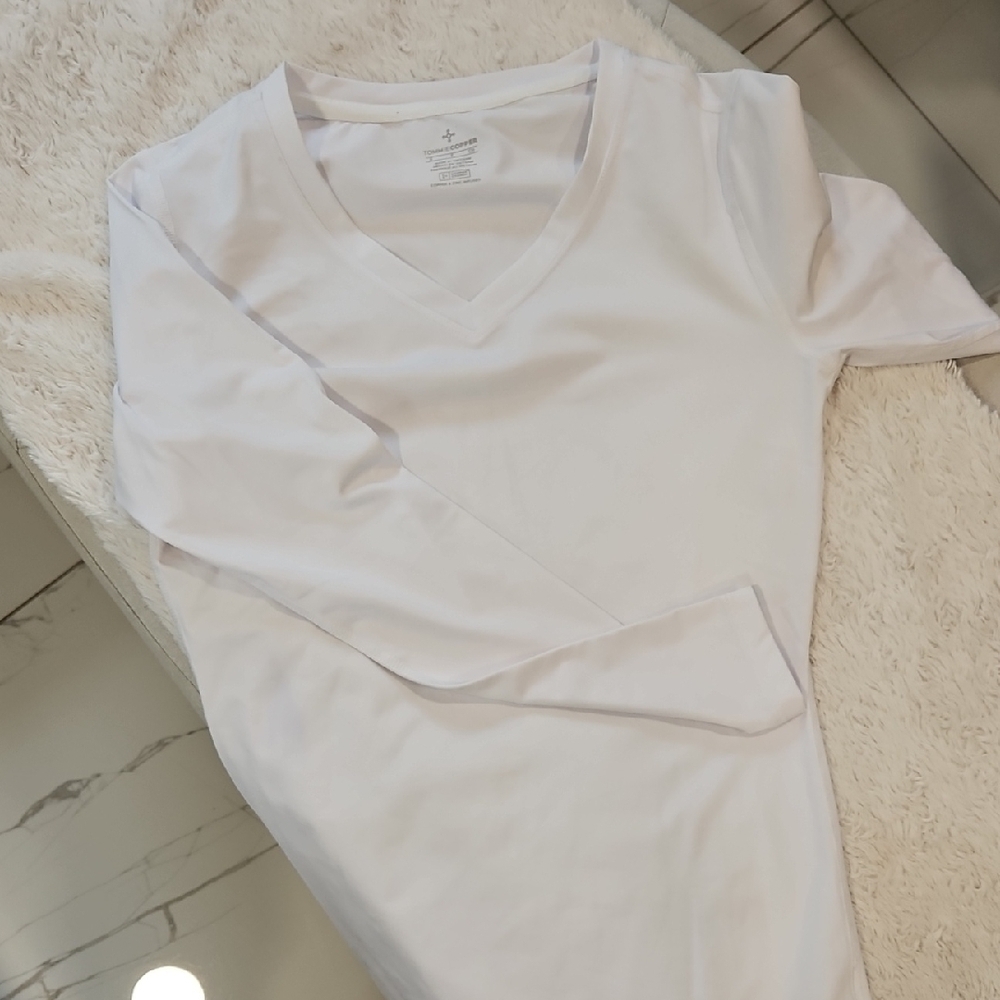 Women's White V-Neck Long Sleeve Top Small